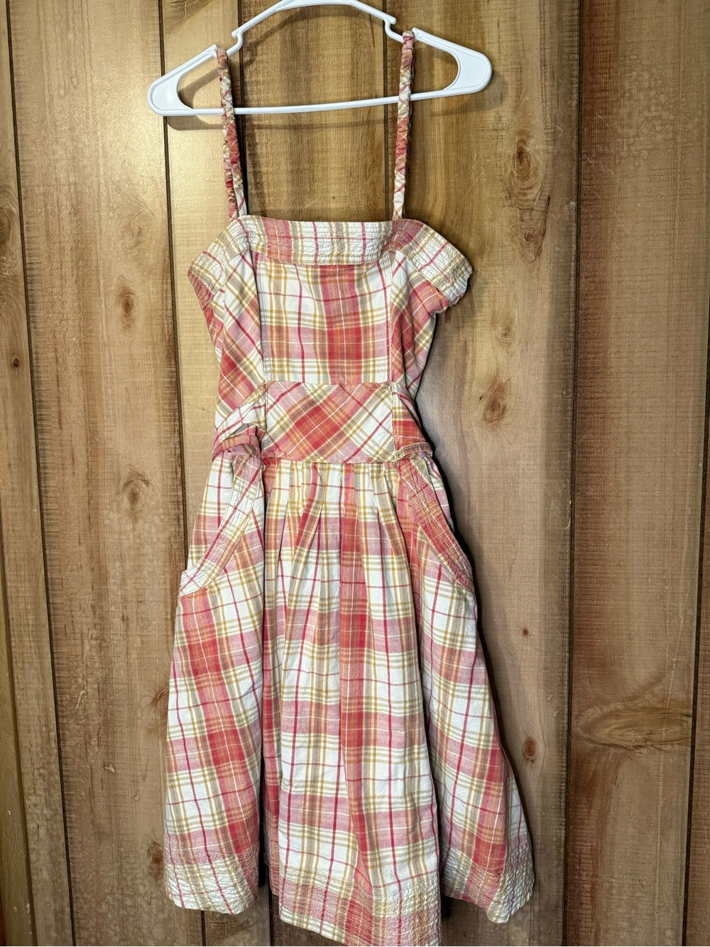 Free People Pink Plaid Spaghetti-Strap Midi Dress Vintage 100% Cotton - Picture 2 of 16